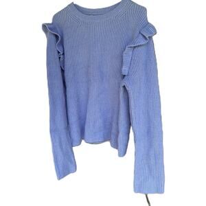 Ann Taylor Sweater with Ruffle Shoulder Detail Cornflower Blue XXL